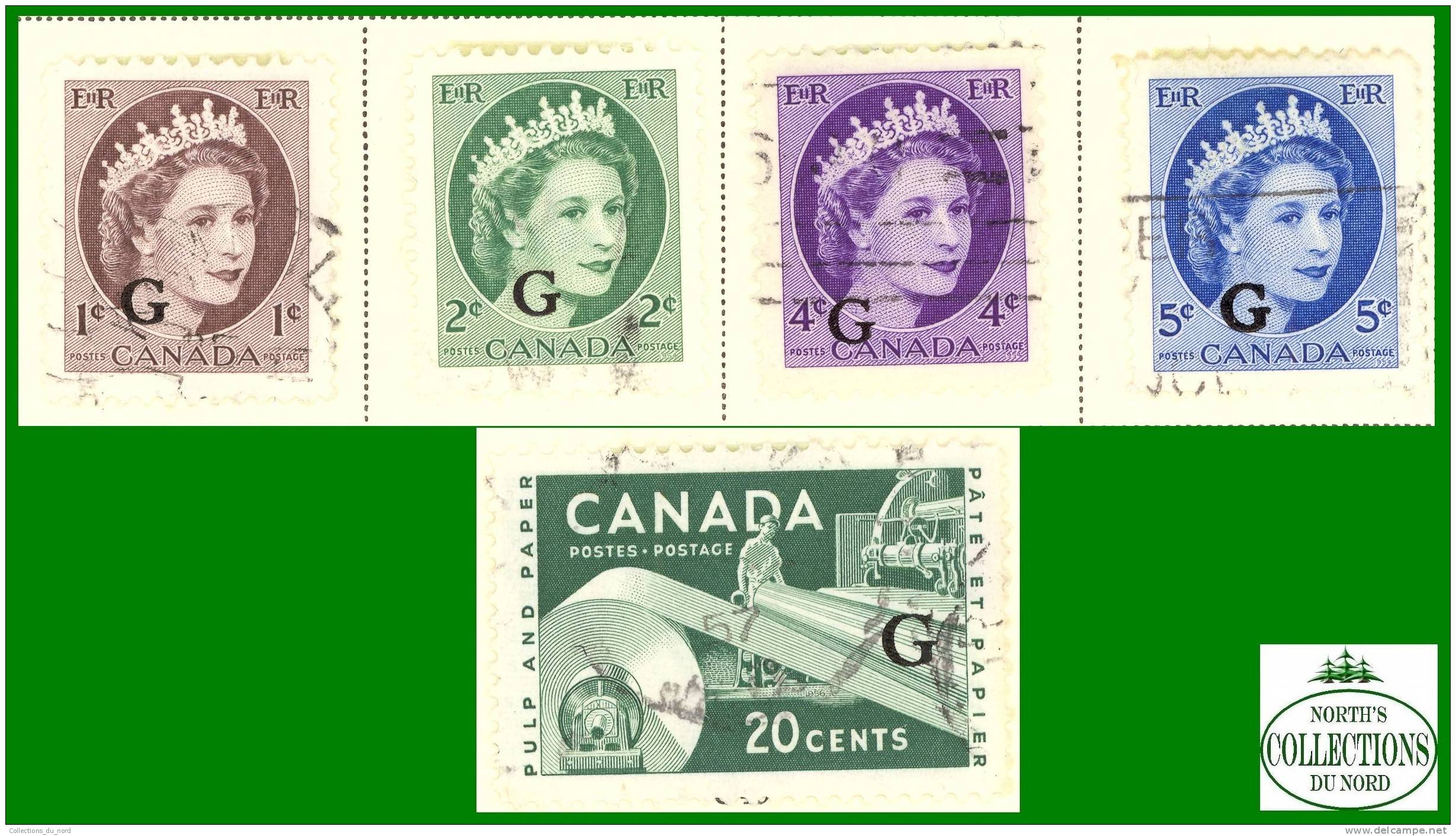 Canada,  Set Of Overprinted 'G' # O40 To O45  - Scott - Unitrade - Definitives Dated 1955-56 - Oblitérés