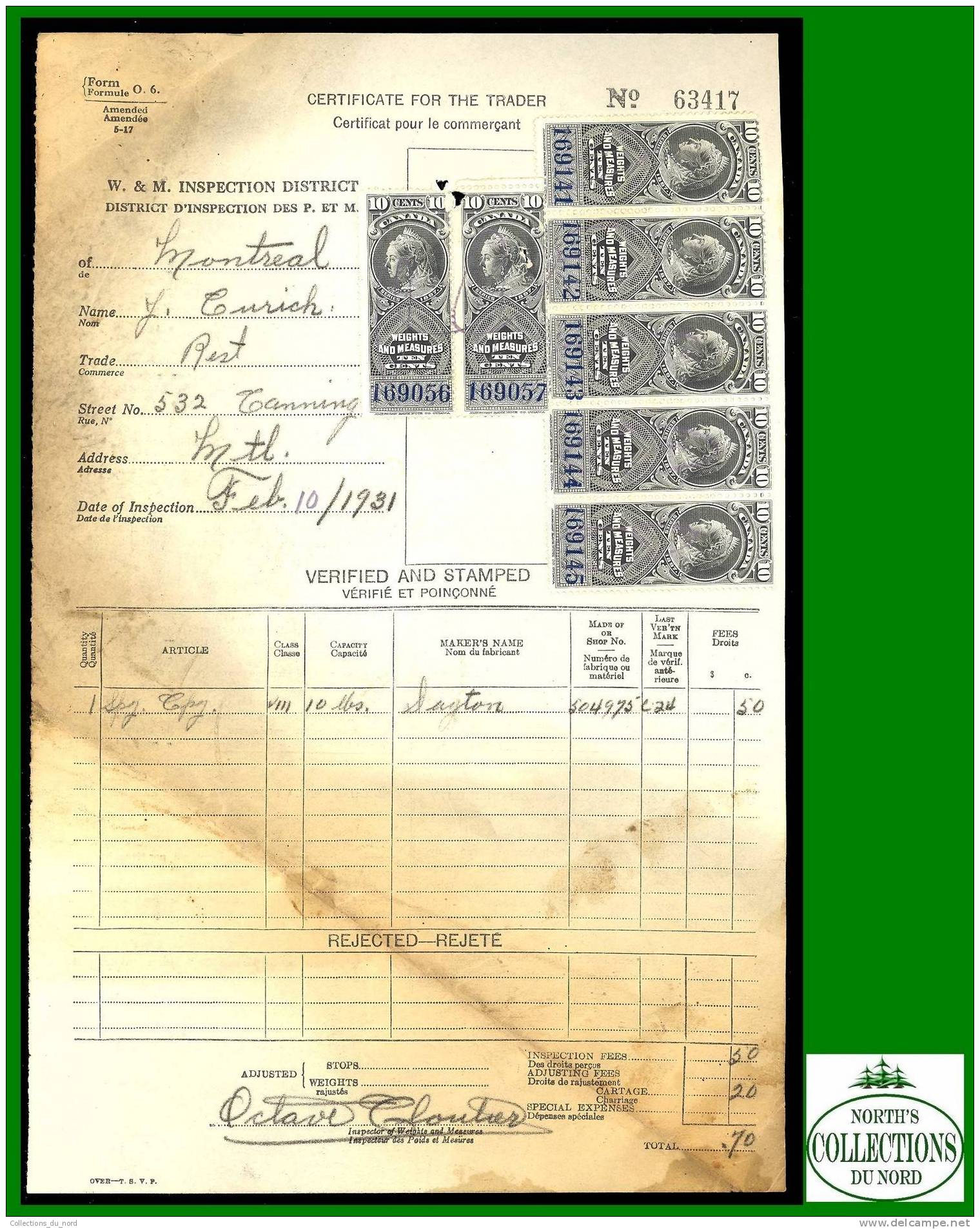 Canada,  Victoria Revenue Stamps (7) # FWM46 On Merchant Document  - Stamps Dated 1897 / Fiscal - Steuermarken