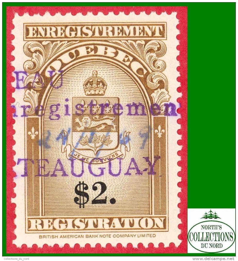 Canada,  Quebec $2 Revenue Stamps # QC-35 Chateauguay /  Chateauguay Québec Timbre Fiscal - Revenues