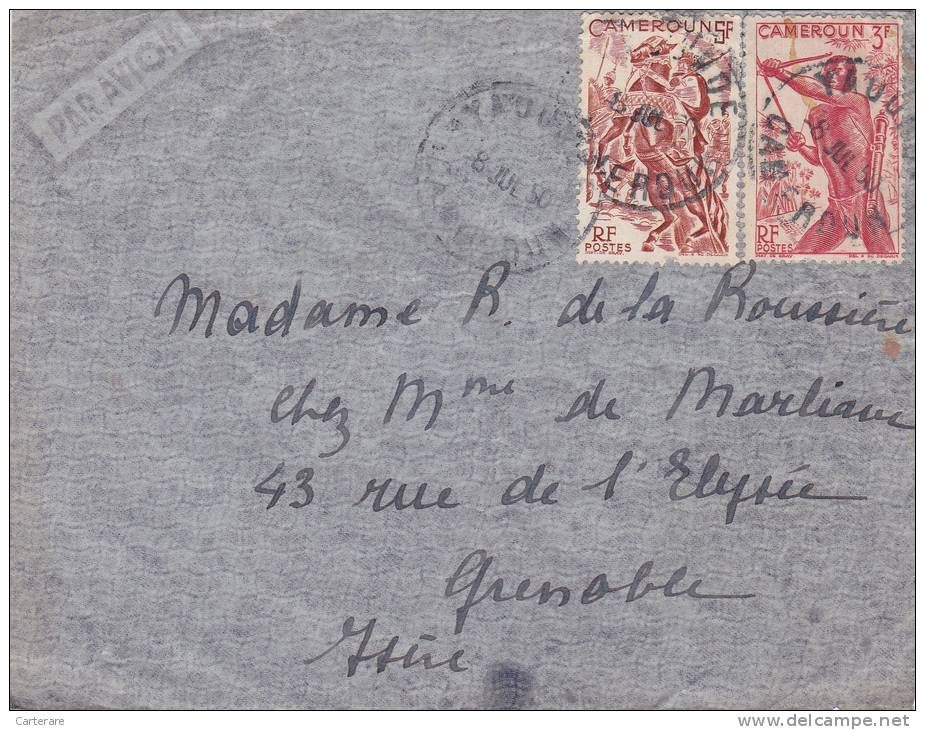 MARCOPHILIE,FRANCE COLONIES,CAMEROUN,LETTRE,1950,par Avion,destination Grenoble,rue De L'élisée,isere - Lettres & Documents