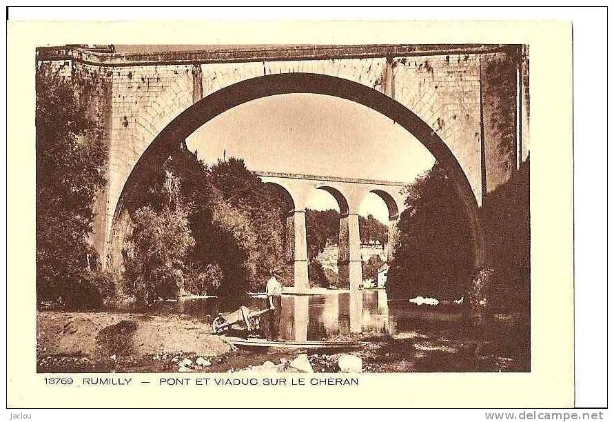 RUMILLY PONT ET VIADUC SUR LE CHERAN (HOMME ET BROUETTE )   REF  24181 - Rumilly