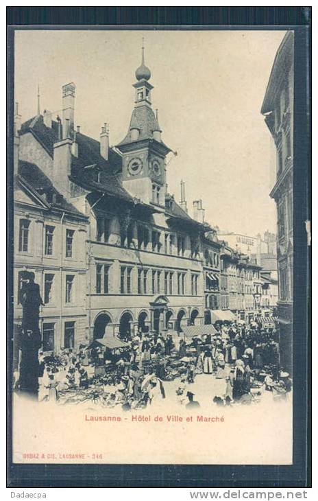 Lausanne, Hôtel De Ville Et Marché, Animée, - Marchés