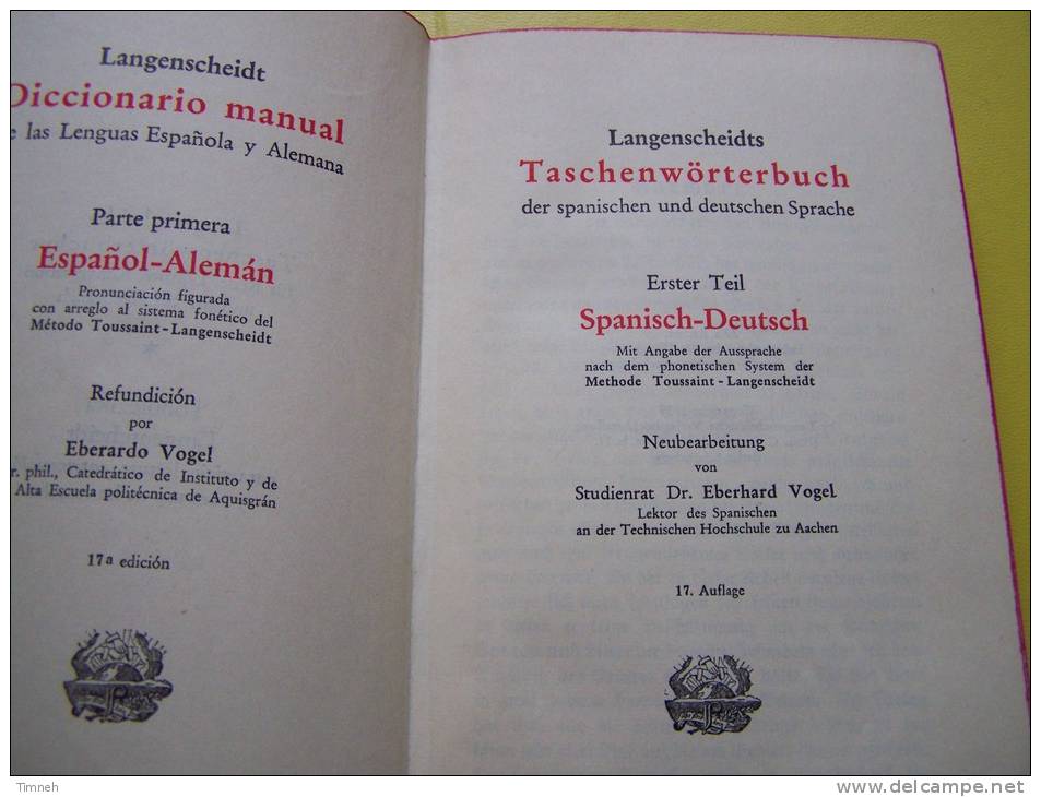 SPANISCH DEUTSCH - I ERSTER TEIL - Langenscheidts Toussaint Taschenwörterbuch - GOTHIQUE GOTISCH - Wörterbücher 