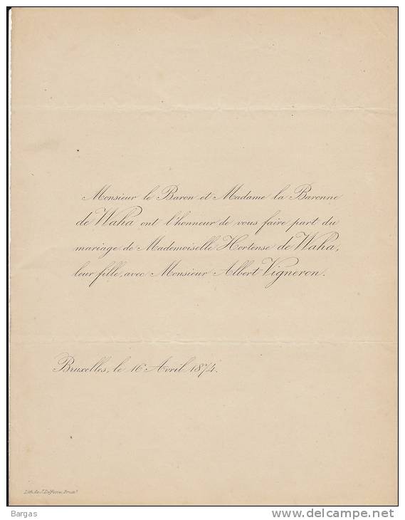1874 Baron De Waha - Albert Vigneron - Autres & Non Classés