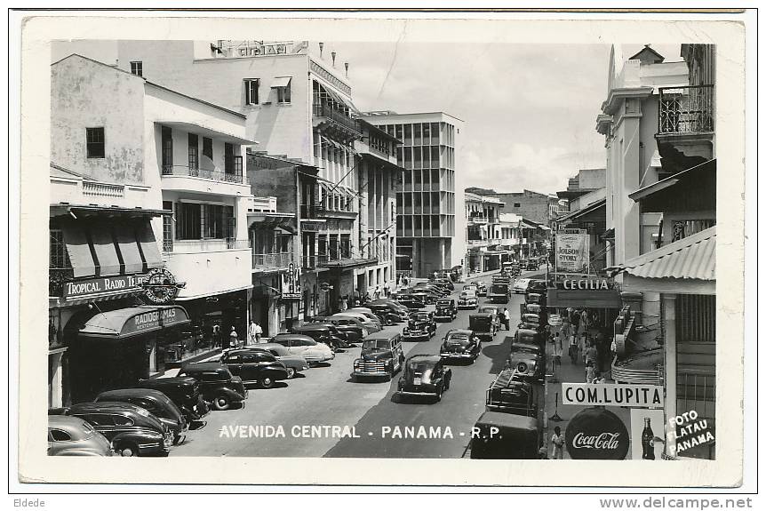 R Photo Panama Avenida Central Foto Flatau American Cars, Coca Cola, Tropical Radio, Stamps - Panama