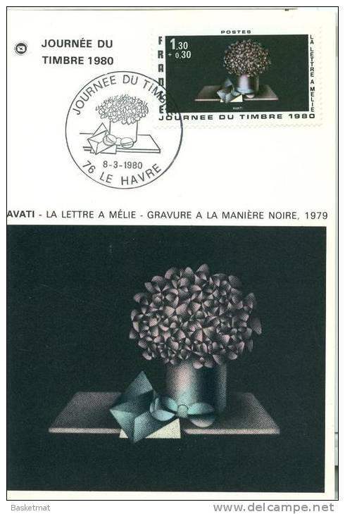 FRANCE CARTE MAXIMUM JOURNEE DU TIMBRE LETTRE A MELIE PAR AVATI LE HAVRE 1980 - Impressionisme