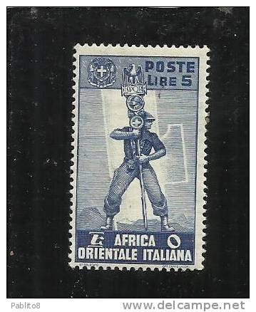 AFRICA ORIENTALE ITALIANA AOI 1938 SOGGETTI VARI LIRE 5 MNH - Africa Oriental Italiana