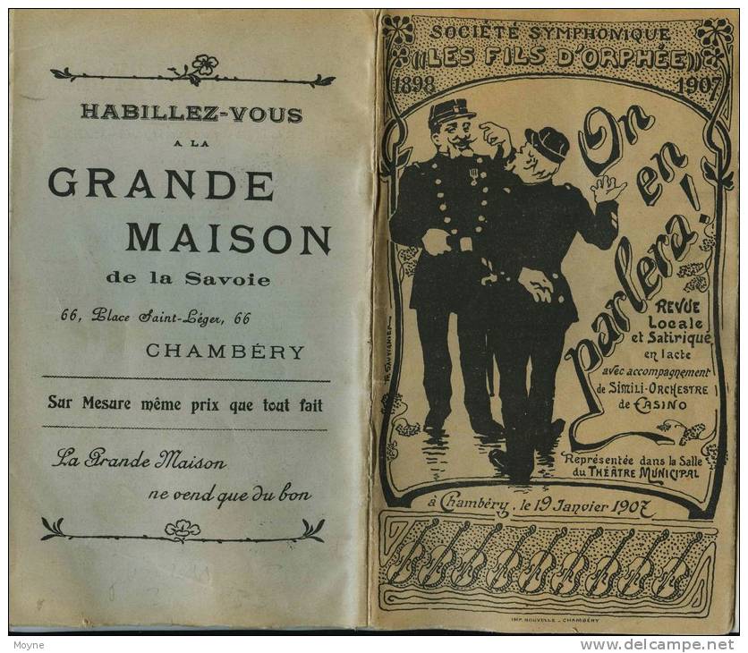 Savoie - SOCIETE SYMPHONIQUE -  Revue  ON EN PARLERA !  Au Théatre De Chambéry Le 19 Janvier 1907 -RARE- Absinthe Comoz - Rhône-Alpes