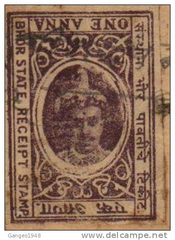 BHOR  STATE ..ERROR..1A ..HEAD INVERTED... RECEIPT T 10 CV $1500 K&amp;M # 15a Da # 11032 F India Indien Inde Etat Princ - Bhor