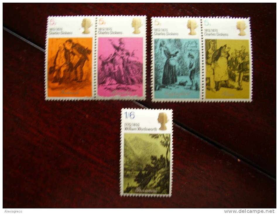 GB 1970  LITERARY ANNIVERSARIES  Issue  MNH Full Set FIVE VALUES To 1/6d. - Unused Stamps