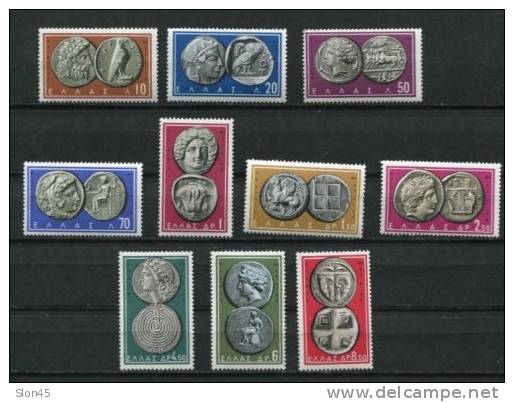 Greece 1959 Sc 639-648 MvLH  Coins In Various Shades CV $41 - Neufs