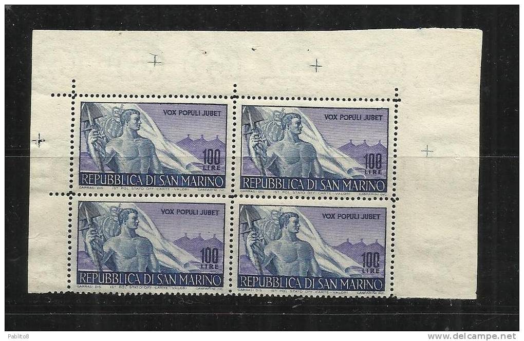 SAN MARINO LAVORO LIRE 100 MNH QUARTINA DA MINIFOGLIO - Unused Stamps