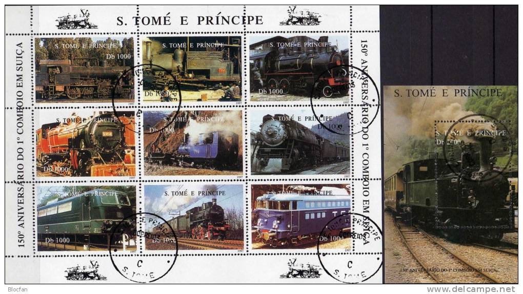 Lokomotiven Der Schweiz 1997 Thomas-/Prinzen-Insel 1730/8+ Block 366 O 38€ Eisenbahnen Loks Bloc Train Sheet Of Sao Tome - Sao Tomé E Principe