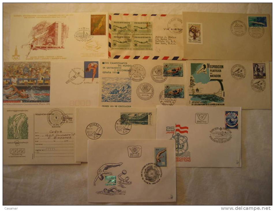 SWIMMING Natacion Schwimm Natation 10 Postal History Different Items Collection - Collections (en Albums)