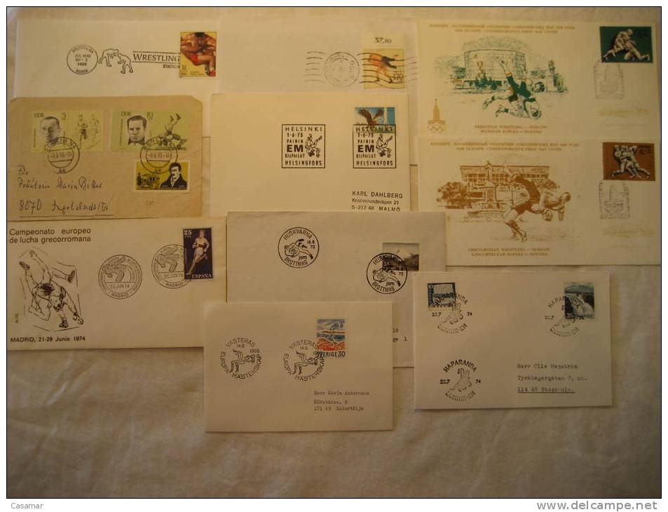WRESTLING Brottning Lucha Lutte Ringen Lotta 10 Postal History Different Items Collection - Collections (en Albums)
