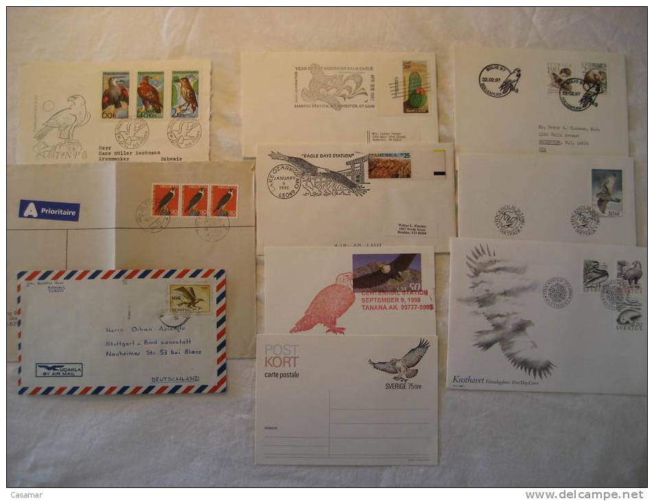 EAGLE Eagles Aigle Aguila Aguilas Halcon Vautour Capture Vulture Birds 10 Postal History Different Items Collection Lot - Collezioni (in Album)