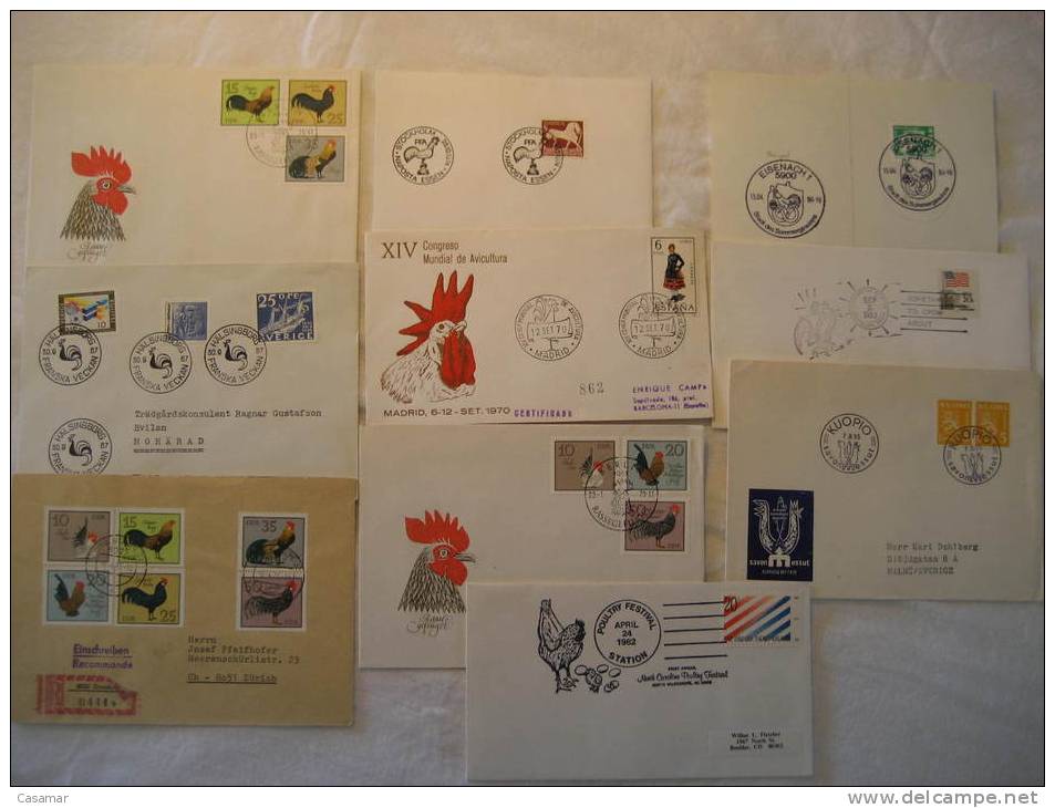 CHICKEN Cock Cocks Chickens Poultry Gallo Gallos Gallina Gallinas Fauna 10 Postal History Different Items Collection Lot - Verzamelingen (in Albums)