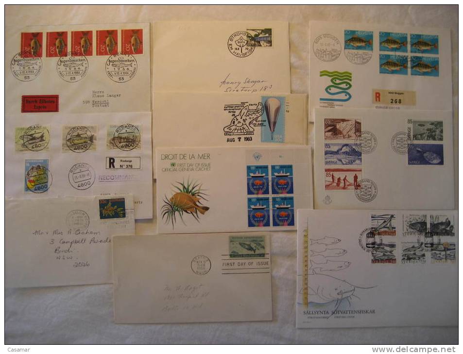 FISH Fishes Pez Peces Poissons Poisson Fishing Marine Fauna 10 Postal History Different Items Collection Lot - Colecciones (en álbumes)