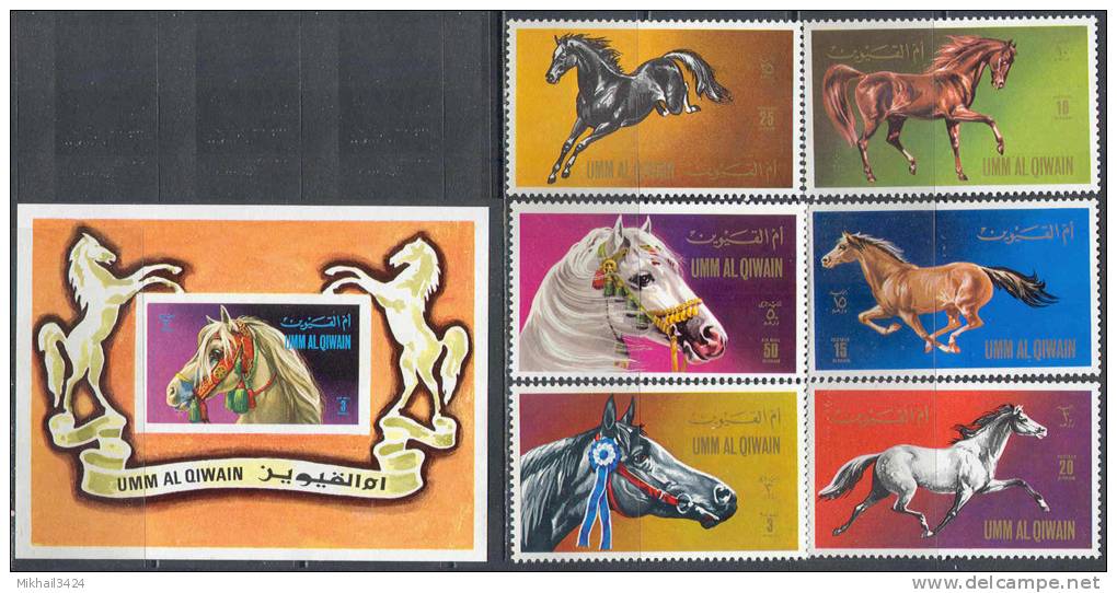 2314 Fauna Horses Umm Al Qiwain 6+S/s Set MNH ** - Horses