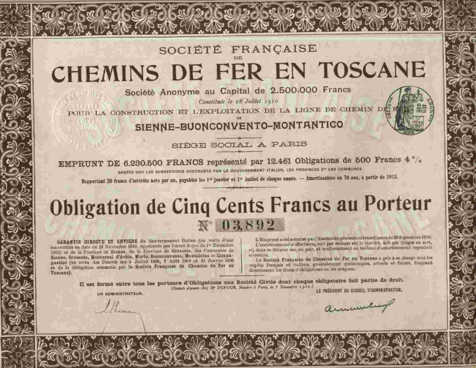 STE FCE DE CHEMINS DE FER EN TOSCANE (SIENNE - BUONCONVENTO - MONTANTICO) - Chemin De Fer & Tramway