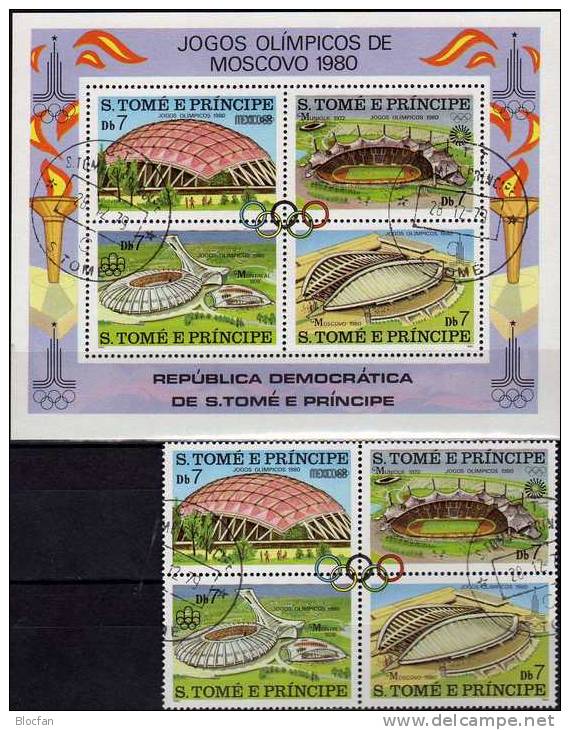 Olympiade Moskau 1980 Thomas/Prinzen-Insel 637/0 Plus Block 43 O 24€ Stadion Mexico Sport Bloc Olympic Sheet Of Sao Tome - Sao Tome Et Principe