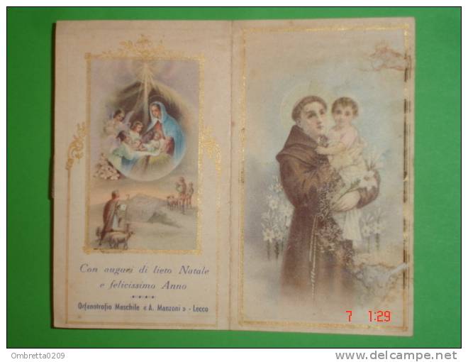 Calendarietto Anno1952.- LECCO Orfanotrofio Maschile"Manzoni"- S.ANTONIO Da Padova/Gesù Bambino-Natale Pastori - Santino - Formato Piccolo : 1941-60