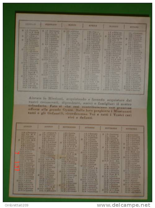 Calendarietto Anno 1953.- S.FRANCESCO D´ASSISI - Apostoliche Missioni - - Santino - Petit Format : 1941-60