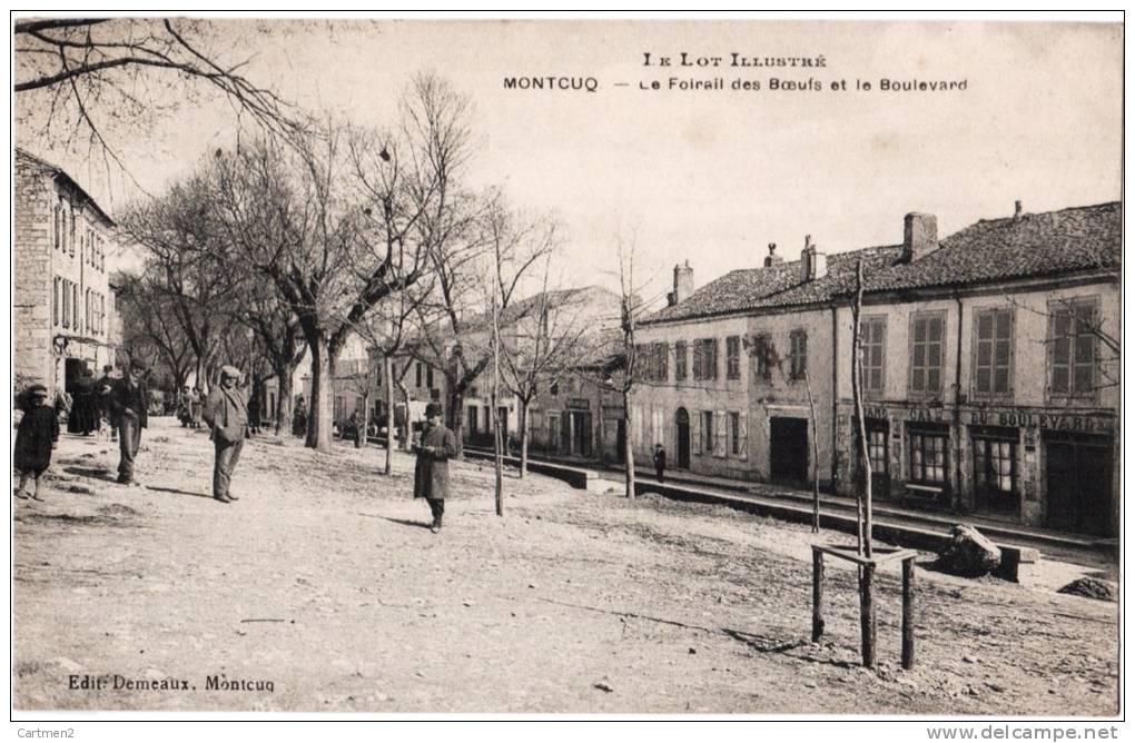 MONTCUQ LE FOIRAIL DES BOEUFS ET LE BOULEVARD ANIMEE CAFE 46 LOT - Montcuq