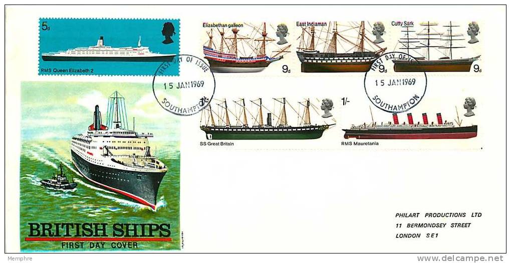 1969  British Ships PhilArt Cachet  Southampton Cancel - 1952-1971 Pre-Decimal Issues