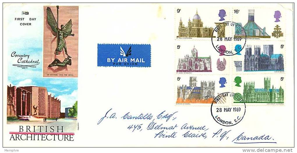 1969  British Architecture  PhilArt Cachet  London Cancel - 1952-1971 Pre-Decimale Uitgaves