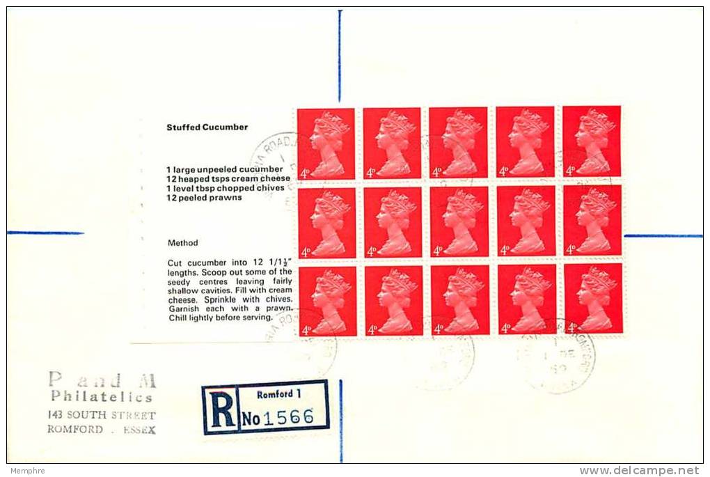 1970  Stamps For Cooks Booklet Pane 2 P&amp;M Cachet Romford Cancel - 1952-1971 Pre-Decimal Issues