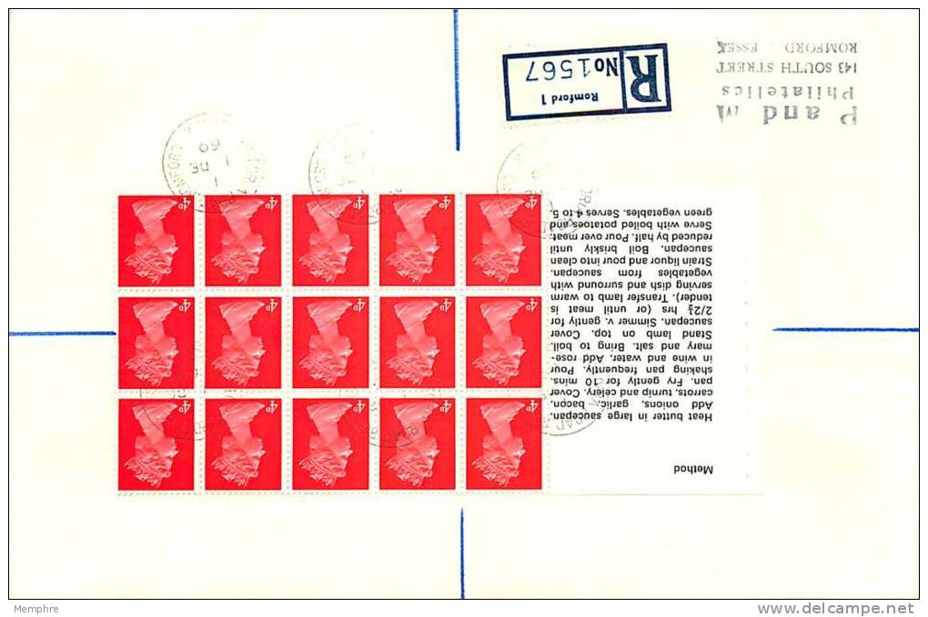 1970  Stamps For Cooks Booklet Pane 3 P&amp;M Cachet Romford Cancel - 1952-1971 Dezimalausgaben (Vorläufer)