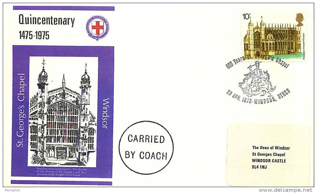 1975  British Architecture  St George Chapel, Windsor  Special Handstamp - 1971-1980 Decimal Issues