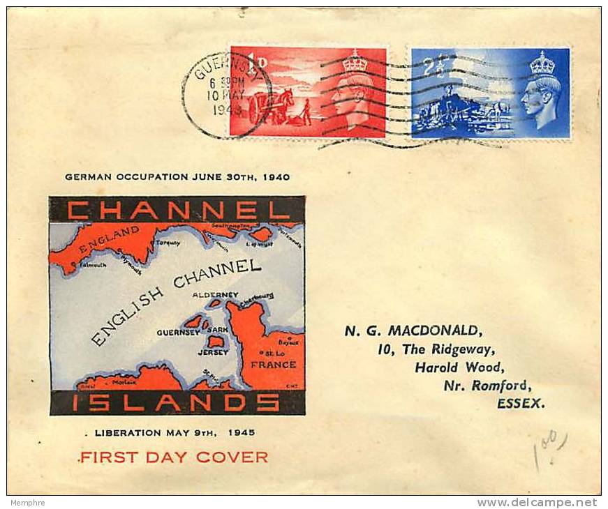 1948  Channel Islands Liberation  Map And Text  Guernsey Wavy Lines Cancel - ....-1951 Pre-Elizabeth II
