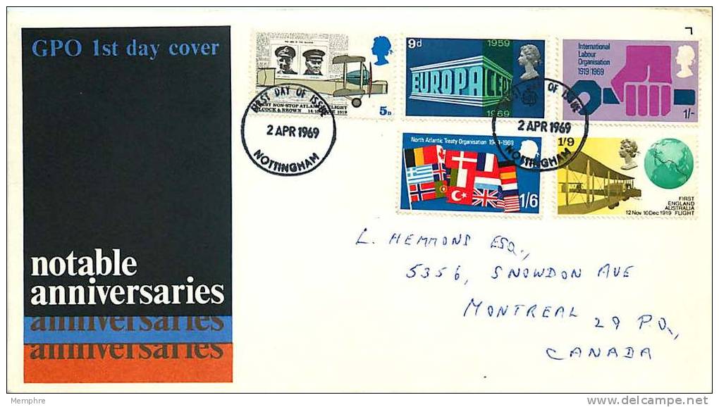 1969  General Anniversaries  GPO FDC Nottingham FDI Cancel - 1952-71 Ediciones Pre-Decimales