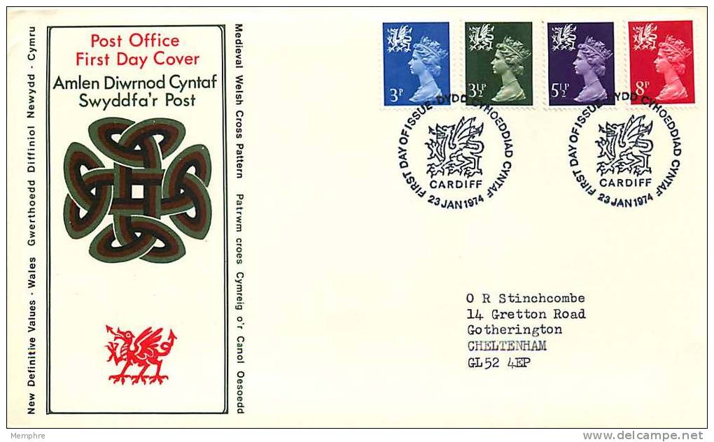 1974  Welsh Machins   PO FDC - 1971-1980 Em. Décimales