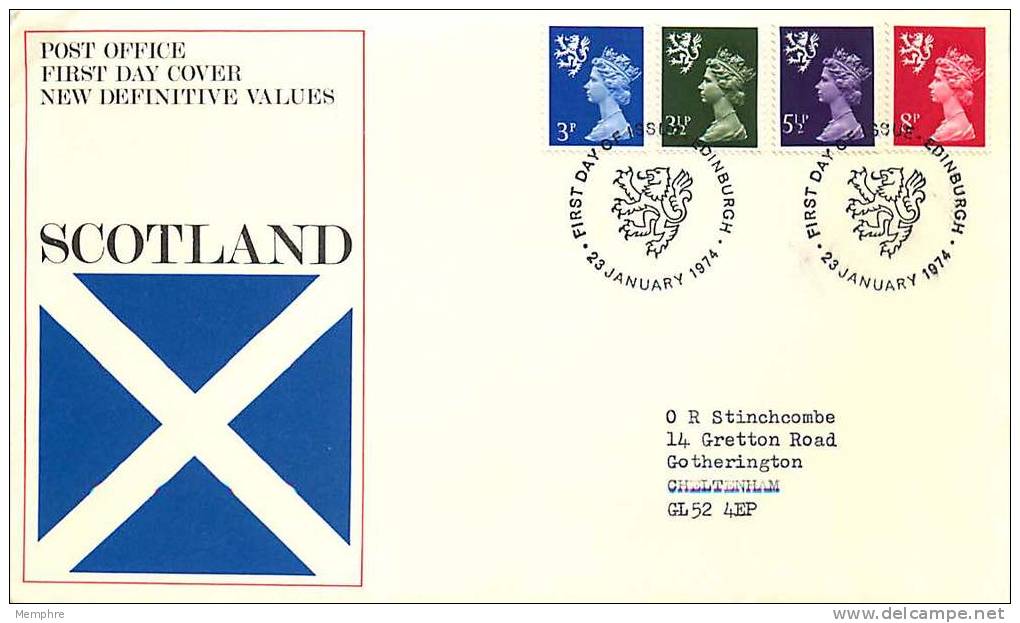 1974  Scotland  Machins   PO FDC - 1971-1980 Decimal Issues