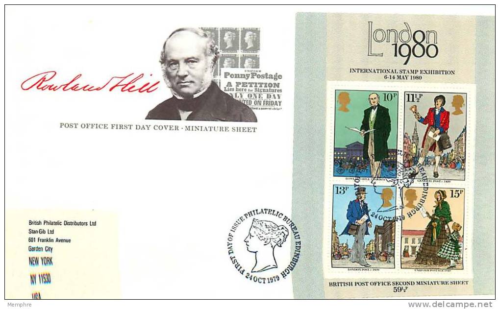 1979  London 1980  Miniature Sheet  PO FDC  Edinburgh Philatelic Bureau Cancel - 1971-1980 Decimal Issues