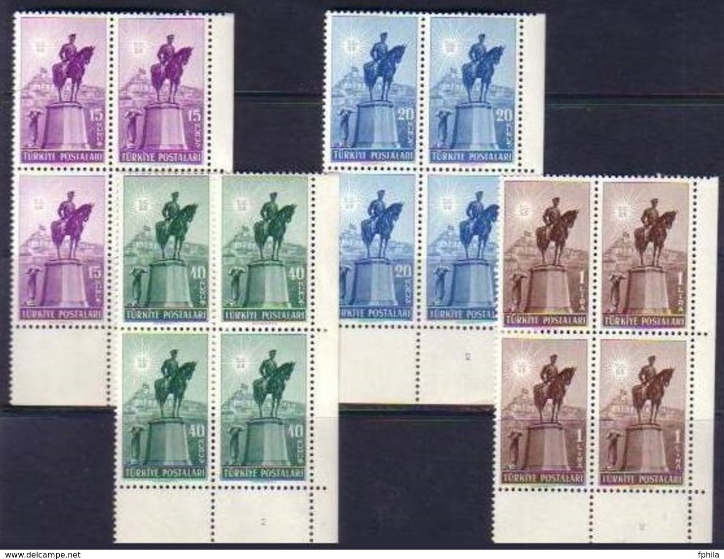 1948 TURKEY THE 25TH ANNIVERSARY OF THE REPUBLIC OF TURKEY BLOCK OF 4 MNH ** - Unused Stamps