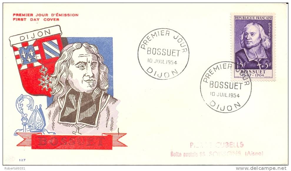 France 1954 FDC Theologian Jacques Bossuet 15+5 F. - Theologen