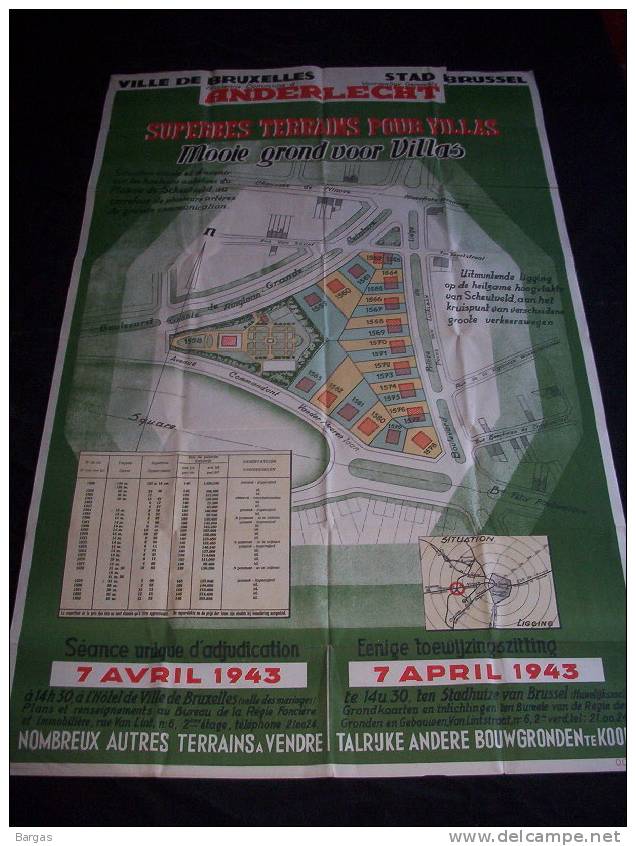 Grande Affiche 1943 Bruxelles Anderlecht Lotissement Architecture 160x100cm état Neuf - Posters