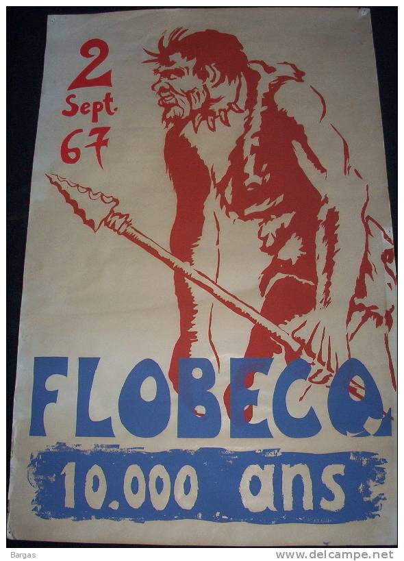 Affiche 1967 FLOBECQ Homme Préhistoire 100x65cm - Affiches