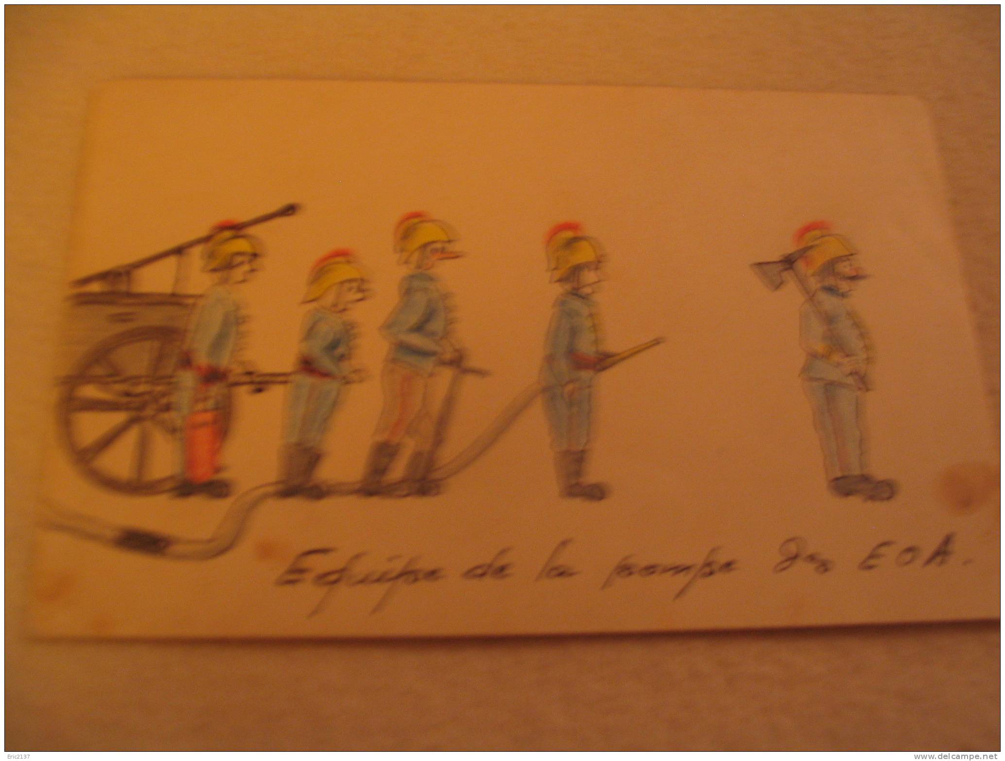 CARTE DESSIN "EQUIPE DE LA POMPE DES EOA" - Feuerwehr