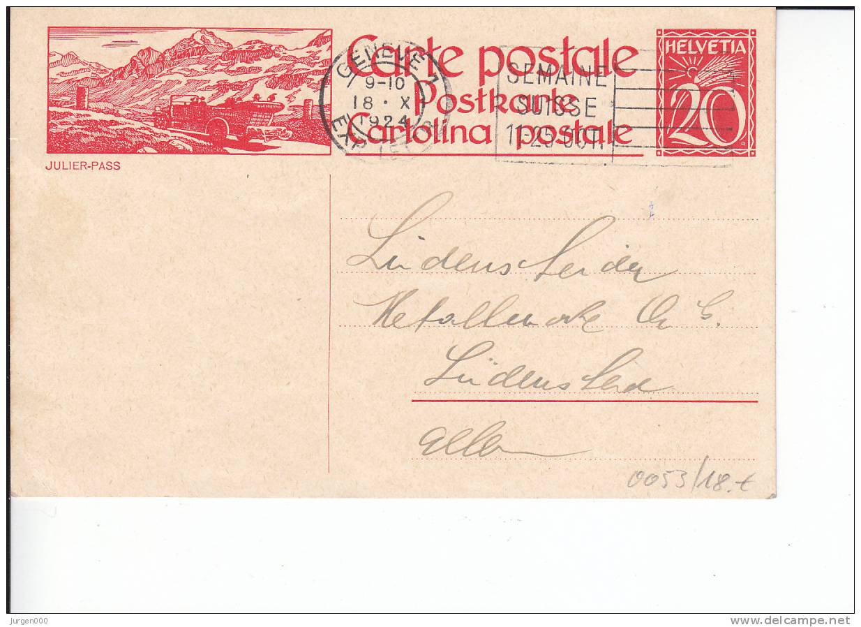 Zwitserland, Entier Julier-Pass 1924 (4836) - Bus