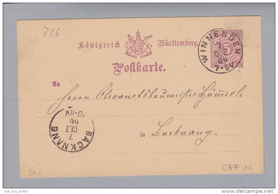 Heimat De BW Winnenden 1886-12-07 GS 5Pf. Nach Backnang - Ganzsachen