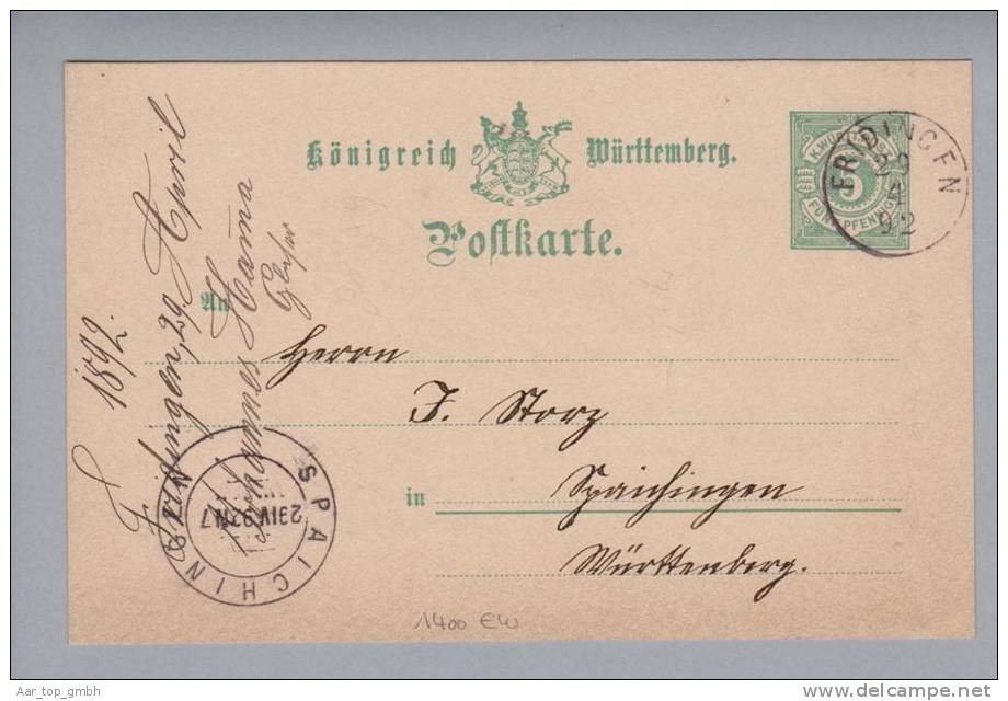 Heimat De BW Friedingen 1892-04-29 Auf GS 5Pf. Nach Spaichingen - Entiers Postaux