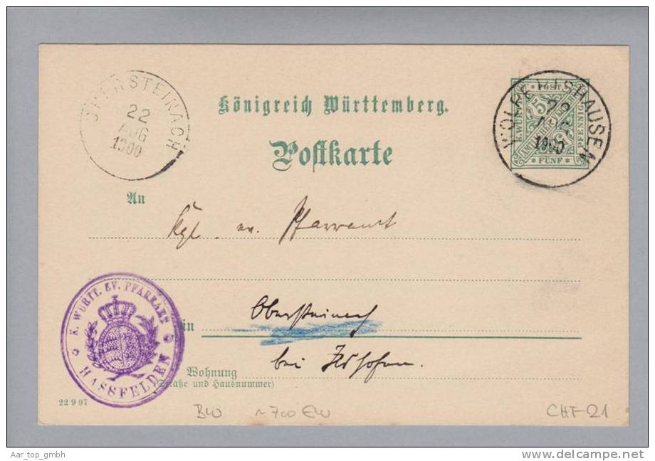 Heimat De BW Wolfershausen 1900-08-22 Dienst-GS Nach Obersteinach - Postal  Stationery