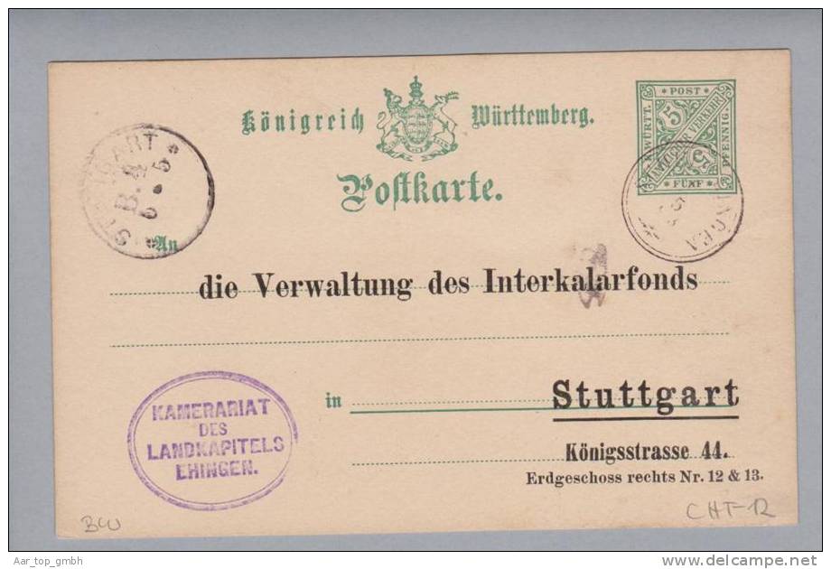 Heimat De BW Ehingen (Donau) 1883-05-05 Dienst-GS 5Pf. Nach Stuttgart - Postal  Stationery