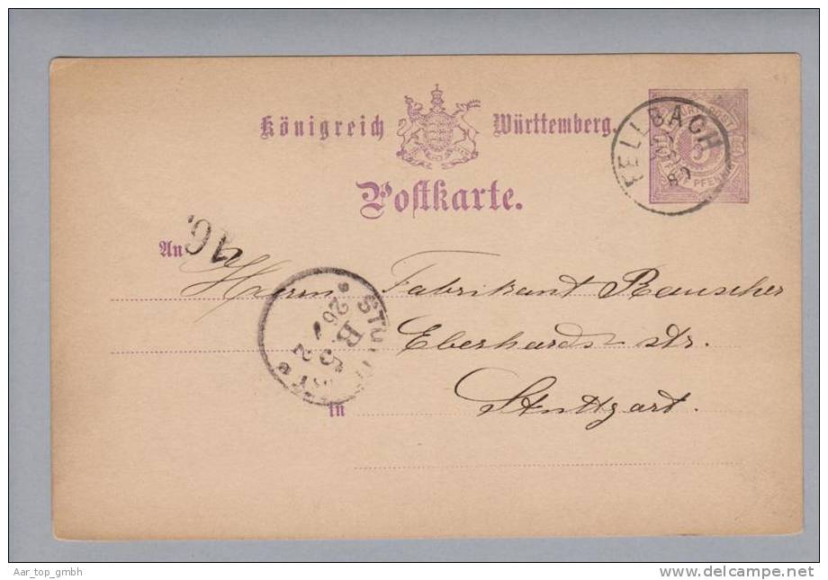 Heimat De BW Fellbach 1880-02-26 Auf GS 5Pf. Nach Stuttgart - Postal  Stationery