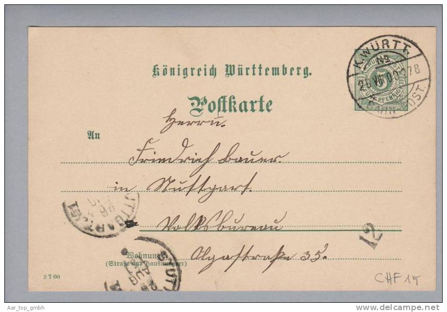 Heimat De BW Bahnpost K.Württ. 1900-08-28 L278 O-#24 - Postal  Stationery